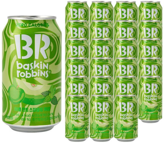 배스킨라빈스 애플 민트 스파클링 제로, 350ml, 24개