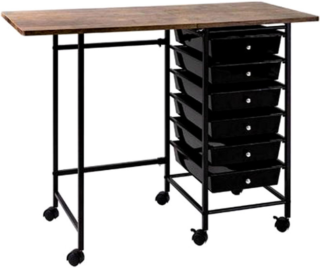 AMOS 亞摩斯 輕工業復古風六抽摺疊收納桌 DCA060DK, 胡桃色