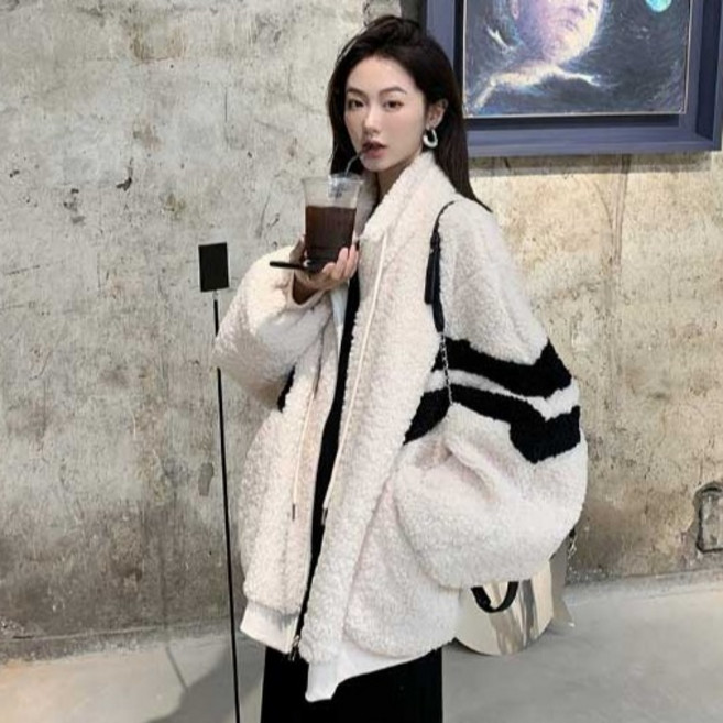 PEONIST 女款刷毛寬鬆版拉鍊外套