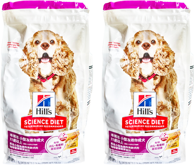 Hill's 希爾思 SCIENCE DIET 乾飼料 小型及迷你成犬 11歲以上, 雞肉+大麥+糙米, 2.04kg, 2袋