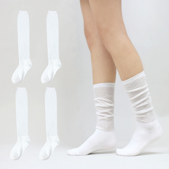 이지레그 여성용 얇은 골지 주름 레그워머 니삭스 장목 양말 4켤레 세트