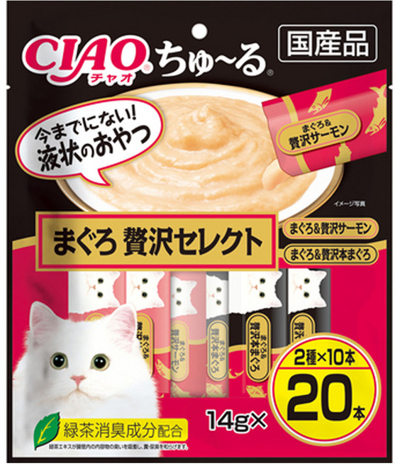 INABA CIAO 啾嚕 肉泥, 鮪魚 + 奢華鮭魚、鮪魚 + 奢華鮪魚, 280g, 1袋