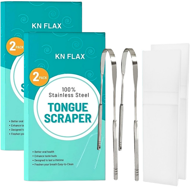 KNFLAX 스테인레스 백태 제거 혀클리너 2p + 케이스 2p 세트, 2세트