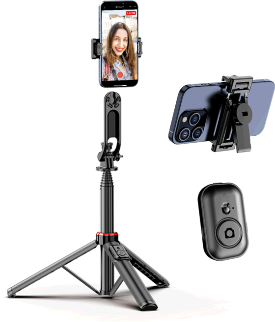 셀루미 퍼포먼스 탈부착 가능 홀더 스마트폰 셀카봉 삼각대 131cm, SEL-QT1310M, 블랙 + 레드, 1개