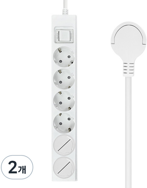 원스탑 절전스위치 제로갭 16A 과부하차단 통합 납작멀티탭 6구 + 안전커버 2p 세트, 화이트, 2세트, 5m