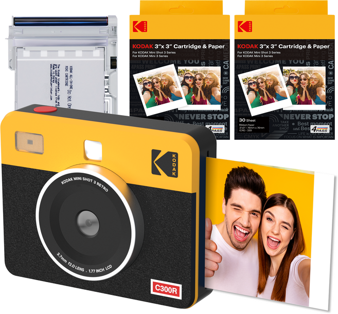 코닥 미니샷3 레트로 즉석 카메라 C300R + 카트리지 번들, C300R(옐로우), 1세트