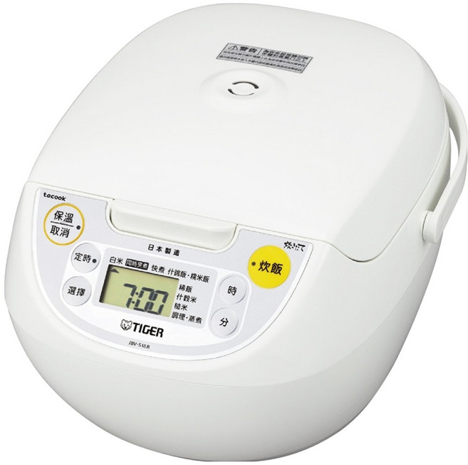 TIGER 虎牌 微電腦電子鍋 JBV-S18R tacook料理盤設計 1.8L (10人份), 白色