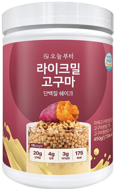 오늘부터 라이크밀 고구마맛 단백질 쉐이크, 1개, 450g