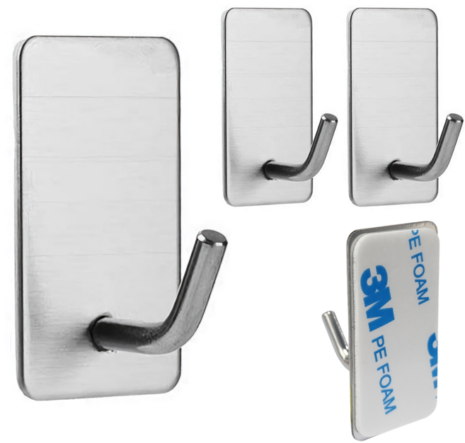 리빙홈디테일 홈 무타공 스텐 직사각 후크 걸이, 실버, 4개