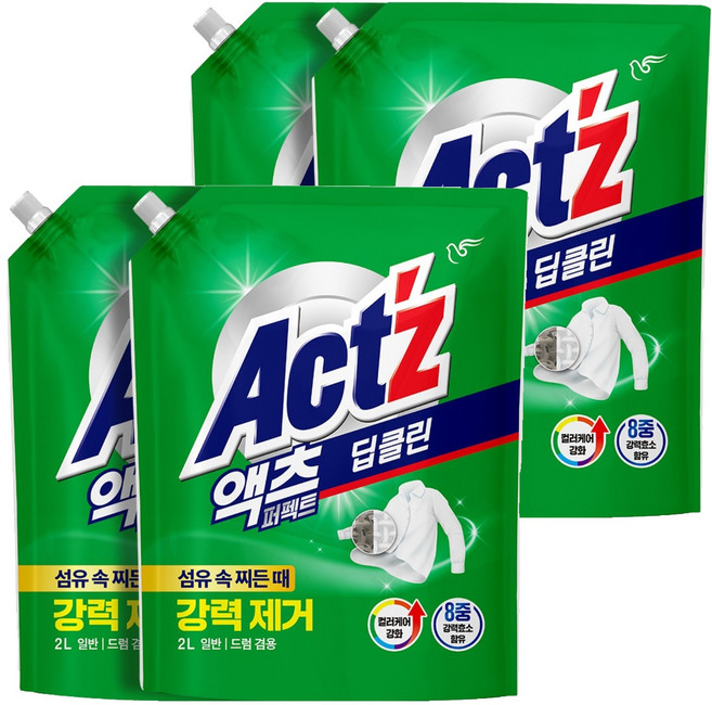 액츠 퍼펙트 딥클린 액상세제 리필, 2L, 4개