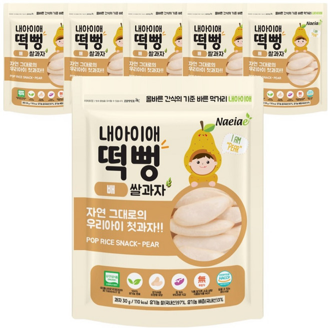 내아이애 유기농 떡뻥 쌀과자, 30g, 6개, 배