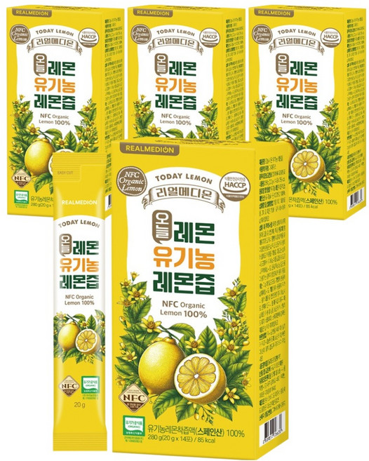 리얼메디온 오늘레몬 유기농 레몬즙 스틱, 280g, 4개