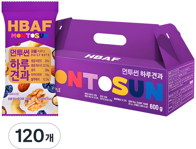 바프 먼투썬 하루견과 퍼플 믹스넛, 20g, 120개