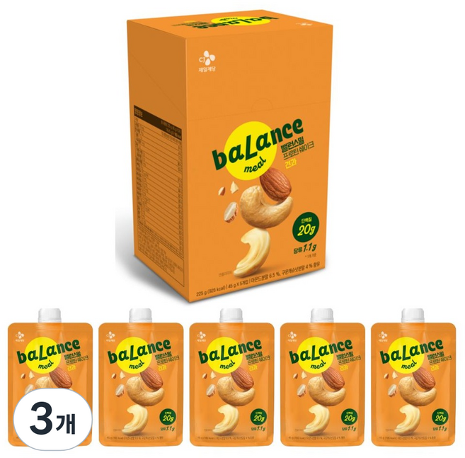 CJ제일제당 밸런스밀 프로틴 쉐이크 견과 5p, 225g, 3개