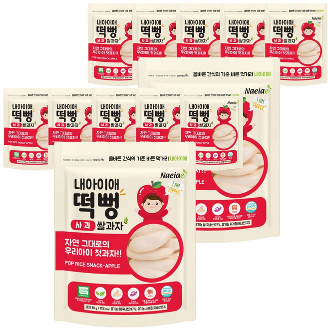 내아이애 유기농 정성빚은 떡뻥 쌀과자, 30g, 12개, 사과