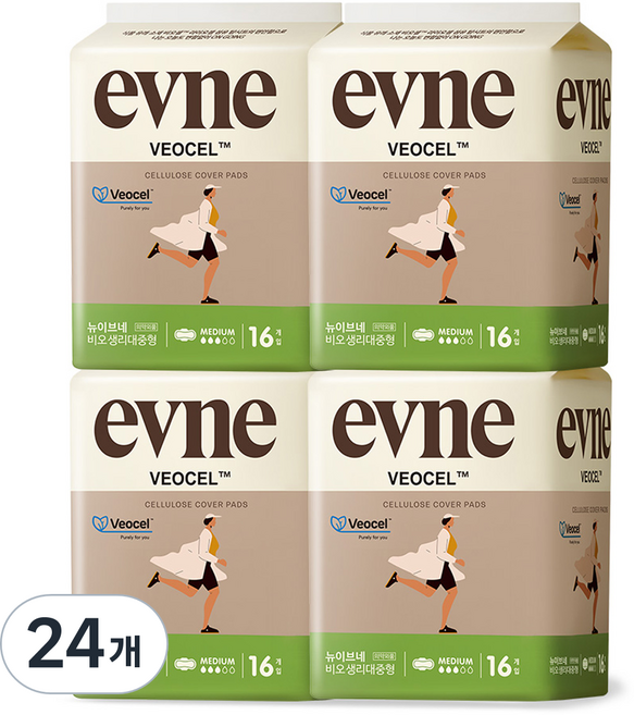 이브네 뉴 비오셀 생리대 날개형, 중형, 16개입, 24개