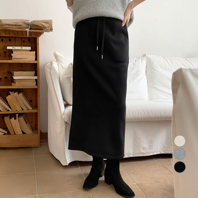 아피나르 여성용 도톰 속기모 H라인 밴딩 롱스커트