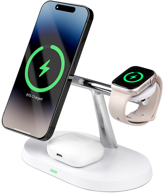 모잇 3in1 + 1 맥세이프 애플워치 무선 충전기+ CtoC 케이블, 화이트, 1개