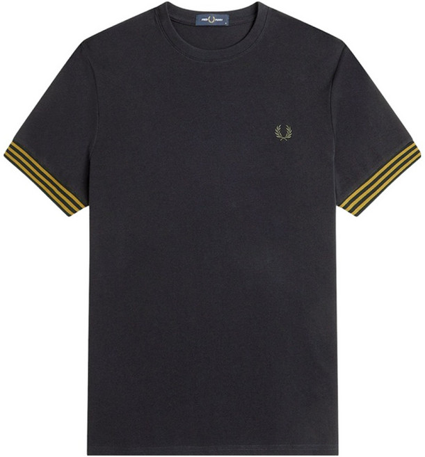 FRED PERRY 男款 M7707 條紋袖口短袖T恤, 黑色