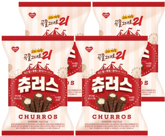 개미 구워 만든 곡물그대로 21 크리스피롤 츄러스, 4개, 144g