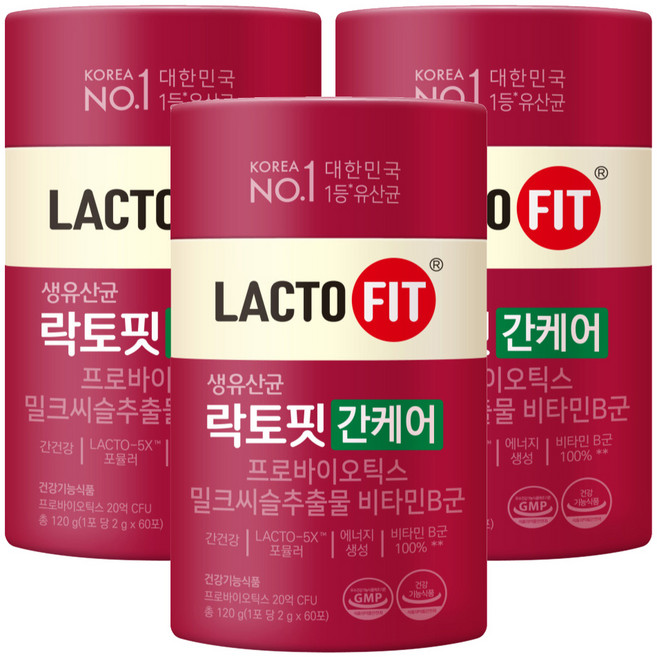 락토핏 종근당건강 간케어 유산균 60p, 120g, 3개