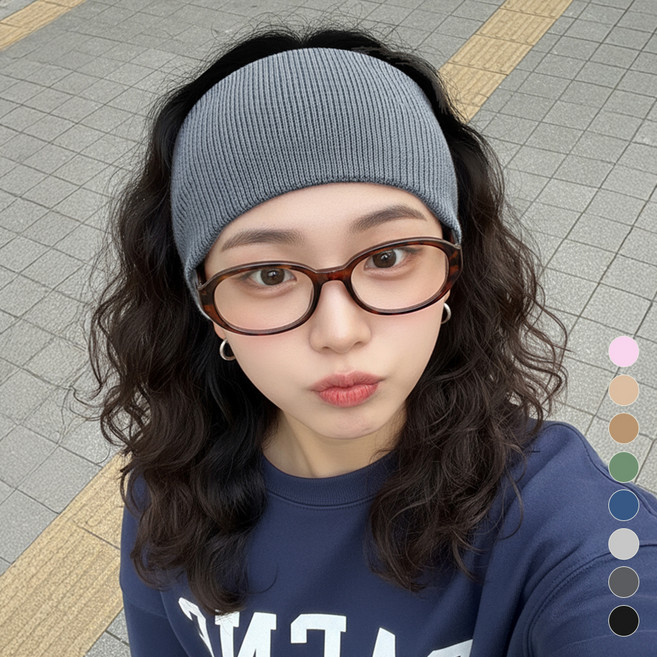 미다미 제프넷 스판 골지 와이드 헤어밴드, 차콜, 1개