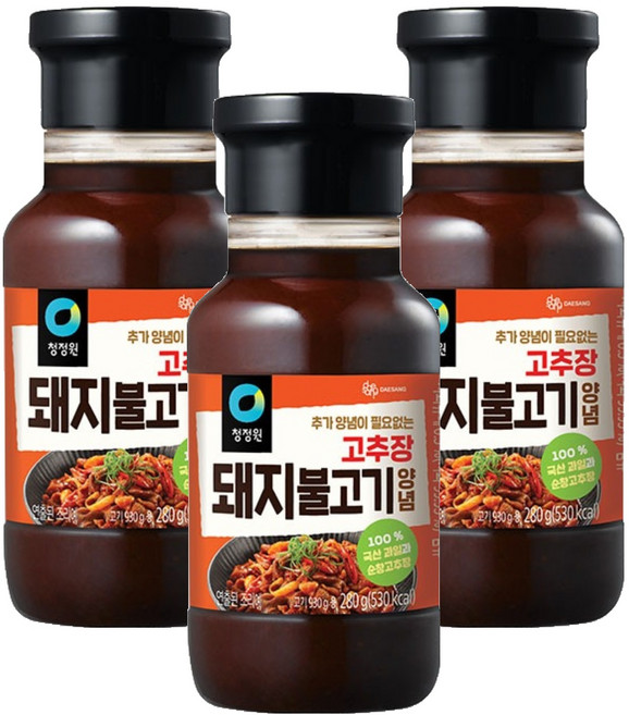 청정원 고추장 돼지불고기 양념, 280g, 3개