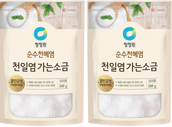청정원 천일염 가는소금, 500g, 2개