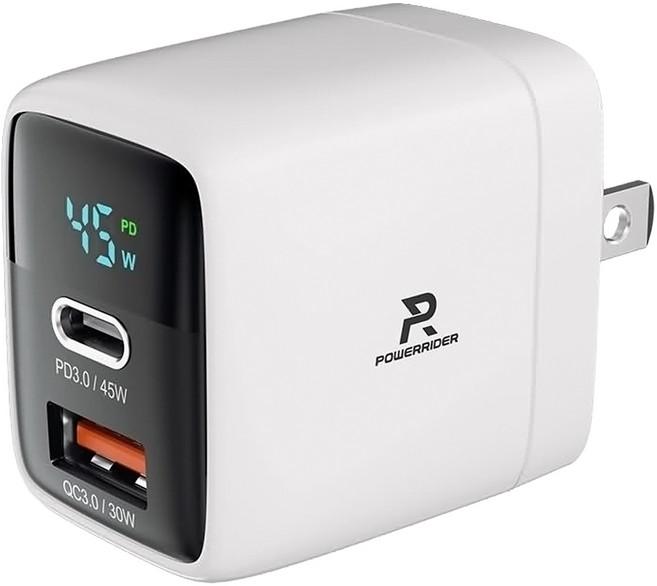 POWERRIDER 45W GaN氮化鎵 雙孔數顯快速充電器 Z4, 白色, 1個