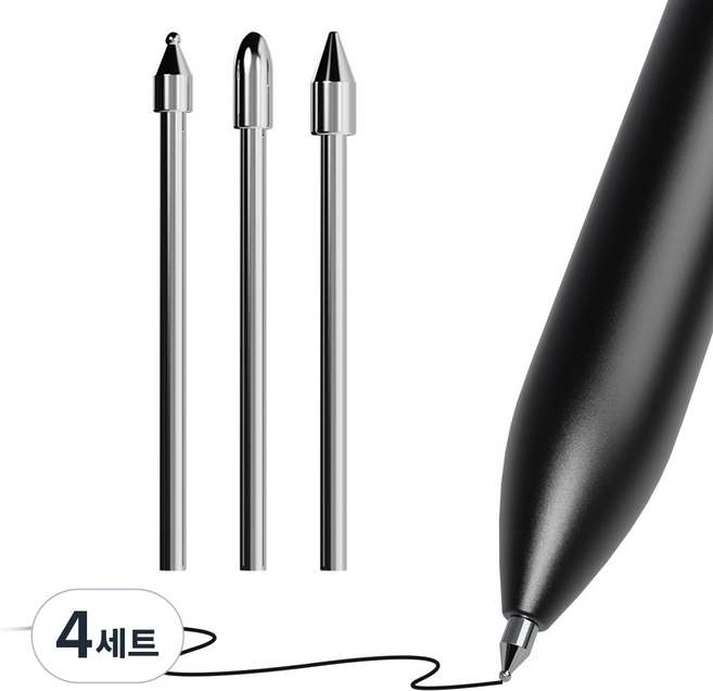 누아트 갤럭시탭 S펜 호환 교체형 메탈 볼펜 샤프 만년필형 펜촉 3p, 실버, 4세트