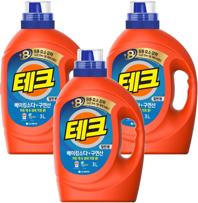 테크 베이킹소다 플러스 구연산 뉴 실내건조 액체세제 본품, 3L, 3개