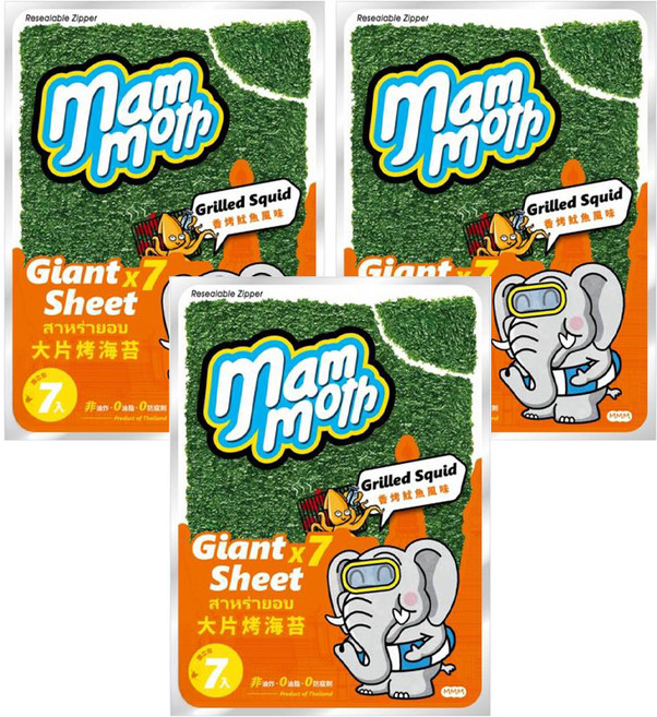 mam moth MM象 泰式烤海苔 香烤魷魚口味, 42g, 3包