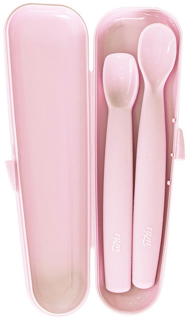 티지엠 실리콘 이유식스푼 초기+ 중기 + 케이스 세트, 코랄핑크, 1세트