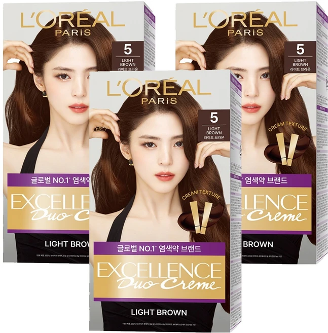 로레알파리 엑셀랑스 듀오크림 염모제, 5호 라이트 브라운, 3개 - 쿠팡