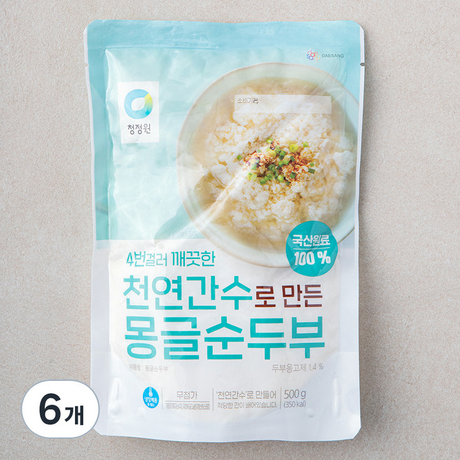 청정원 간수로 만든 몽글순두부, 500g, 6개