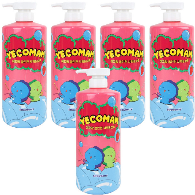 예꼬맘 어린이 대용량 3in1 올인원 바스앤샴푸 딸기, 1L, 5개