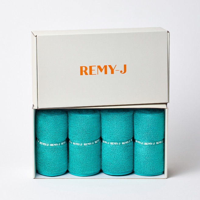 레미제이 쿠스 밴딩 페이스 타올 250g x 4p 텐셀 + 선물포장, 청록색, 1세트