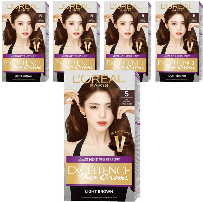 로레알파리 엑셀랑스 듀오크림 염모제, 5호 라이트 브라운, 5개