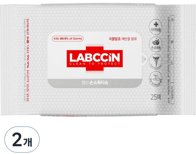 랩신 손소독 티슈, 25매입, 2개