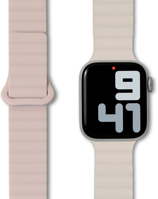 누아트 애플워치 호환 스트랩 이지 퀵 실리콘 투톤 마그네틱 루프, 스타라이트 + 인디핑크, 1개