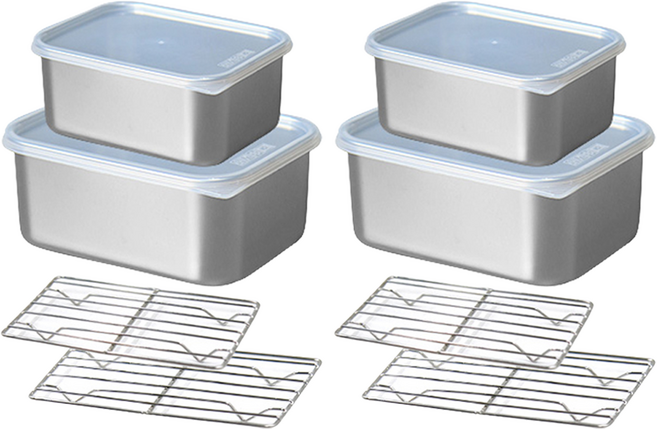 푸코 깊은형 스텐밧드 밀폐용기 2종 세트 S173, 2세트, 밀페용기 소 + 중 + 스텐망 2p + 뚜껑 2p