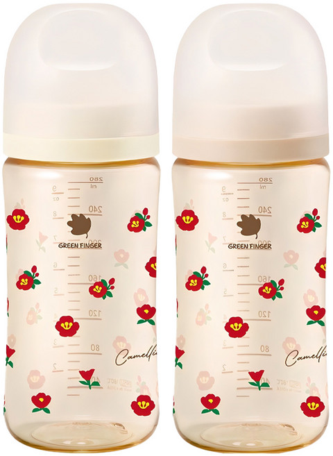 베베그로우 PPSU 노꼭지 젖병 트윈팩, 동백꽃, 280ml, 1세트