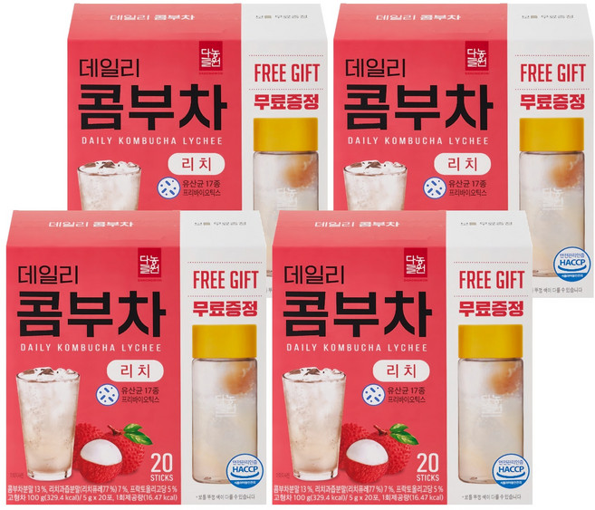 Danongwon 乳酸菌康普茶 + 瓶子 荔枝, 20包, 5g, 4盒