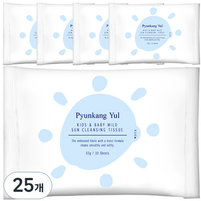 편강율 아동용 마일드 선 클렌징 티슈 리필형, 10매, 25개