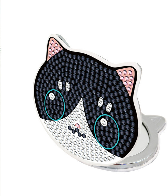 디클레어 큐빅 비즈 보석십자수 양면 손거울 만들기 DIY 세트, 까미, 1세트