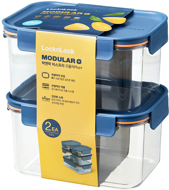 LocknLock 樂扣樂扣 Bisfree Modular Plus 密封容器 LBF405RS2, 2個, 1.5L