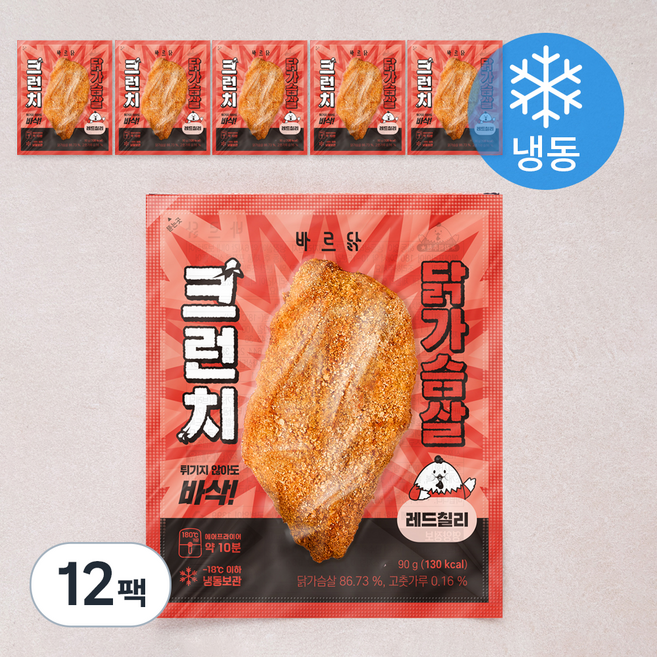 바르닭 크런치 닭가슴살 레드칠리 (냉동), 90g, 1개입, 12개