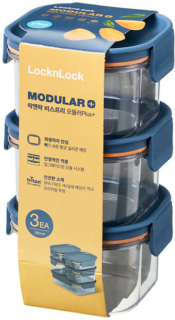 LocknLock 樂扣樂扣 Bisfree Modular Plus 密封容器 LBF450RS3, 3個, 260ml