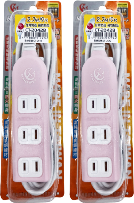 CENTENARY 成電牌 超值型3+1座電源延長線, 2.7m, 顏色隨機, 2條