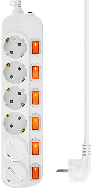 홈플래닛 개별스위치 멀티탭 6구 + 안전커버, 화이트, 1개, 3m